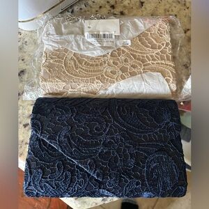 2 Elegant Lace Clutch Purses - Navy and Cream